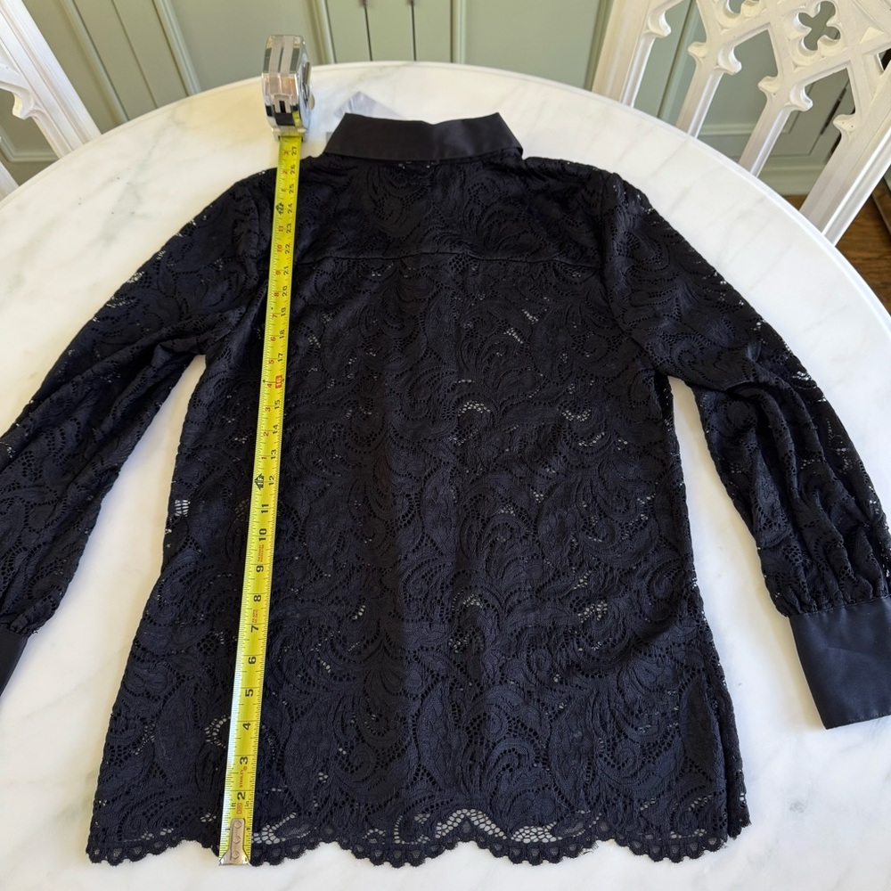 Chico's Black Lace Long Sleeve Blouse Sz S - Picture 8 of 11